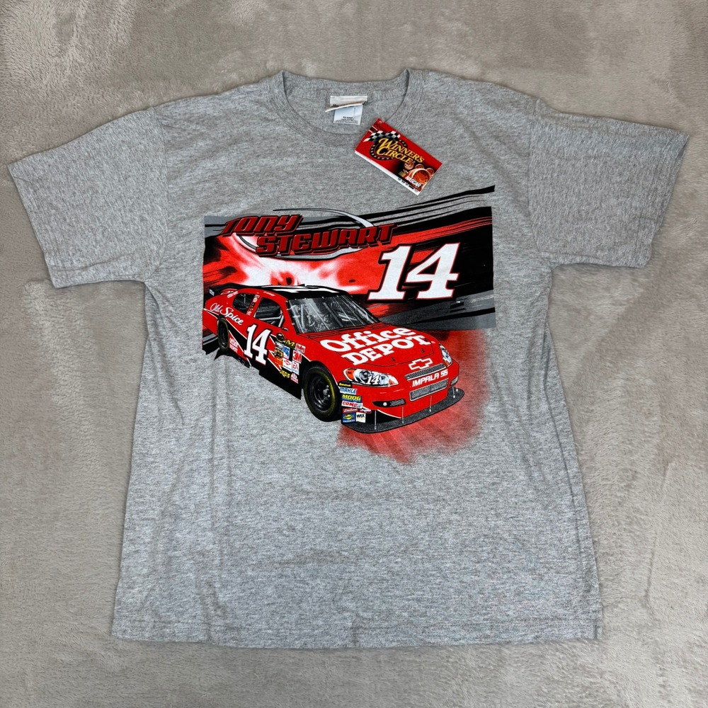 NWT VTG Winners Circle Tony Stewart #14 NASCAR Racing Shirt‎ Mens M Gray